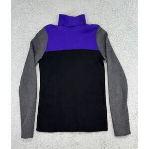 Ralph Lauren Colorblock Ribbed Turtleneck Sweater Size L Purple Gray Black